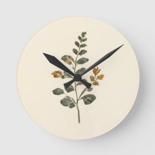 Antike gepresste Wildblume Gelbe Botanische Blätte Runde Wanduhr