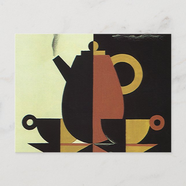 Antike Getränke Kaffee-Kanne mit Tassen Postkarte (Vorderseite)