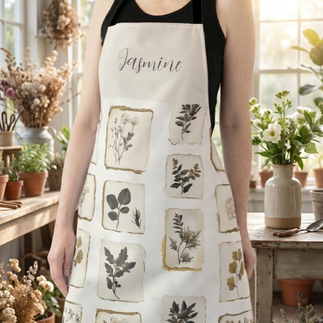 Antike getrocknete gepresste Wildblumen Name Monog Schürze (Von Creator hochgeladen)