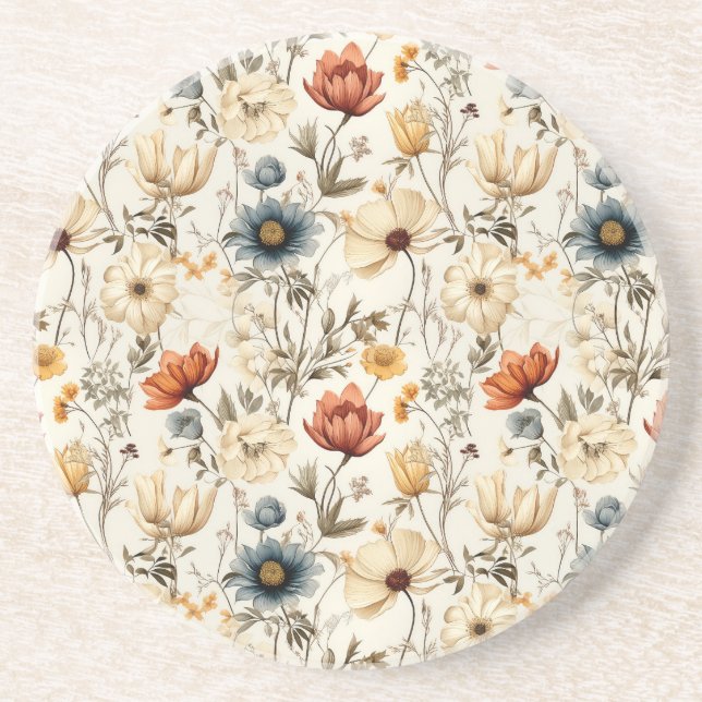 Antike getrocknete Wildblume Navy Terrakotta Getränkeuntersetzer (Vorne)