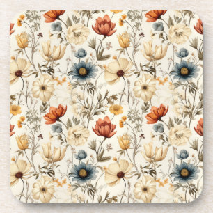 Antike getrocknete Wildblume Navy Terrakotta Getränkeuntersetzer