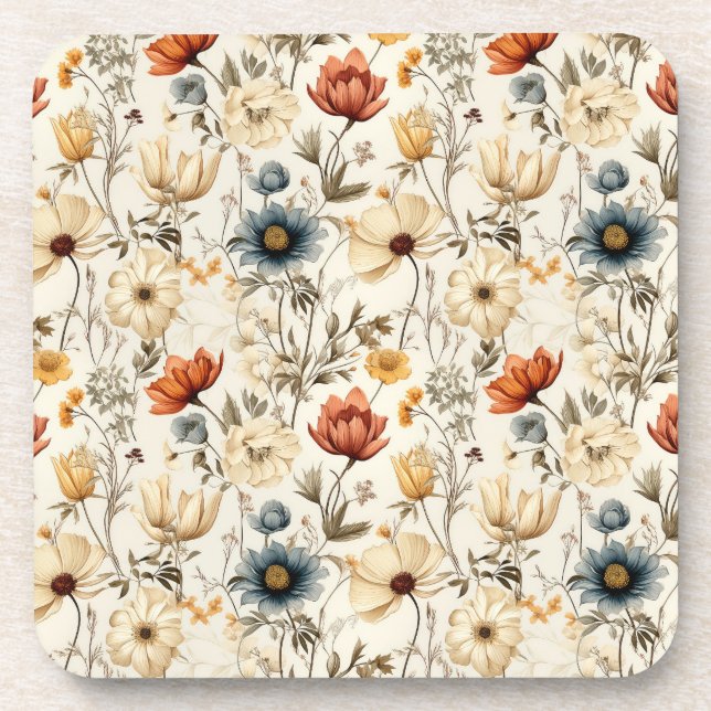 Antike getrocknete Wildblume Navy Terrakotta Getränkeuntersetzer (Vorderseite)