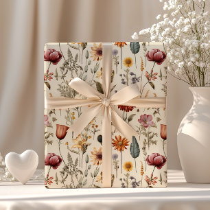 Antike getrocknete Wildblumen Burgunderrot Pink Ge Geschenkpapier
