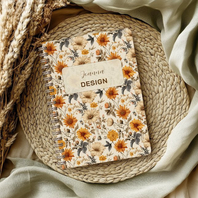 Antike getrocknete Wildblumen-Creme Orangebraun Notizblock (Von Creator hochgeladen)