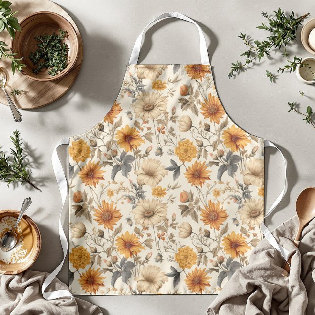 Antike getrocknete Wildblumen-Creme Orangebraun Schürze (Von Creator hochgeladen)