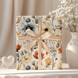 Antike getrocknete Wildblumen Navy Terrakotta Geschenkpapier