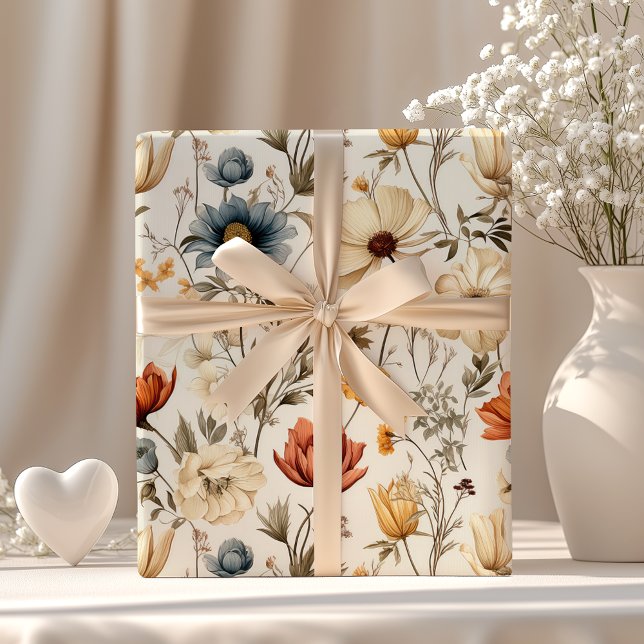 Antike getrocknete Wildblumen Navy Terrakotta Geschenkpapier (Von Creator hochgeladen)