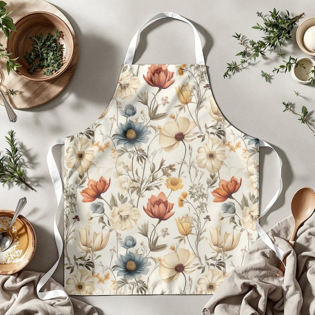 Antike getrocknete Wildblumen Navy Terrakotta Schürze (Von Creator hochgeladen)