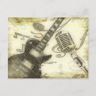 Antike Gitarre und Mikrofon Postkarte