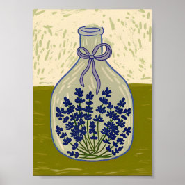 Antike Glasflasche mit getrocknetem Lavendel Poster