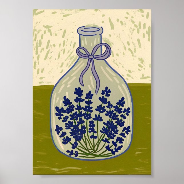 Antike Glasflasche mit getrocknetem Lavendel Poster (Vorne)