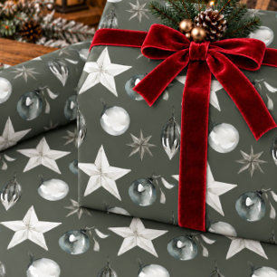 Antike Glasornamente & Sterne auf dunkelgrau Geschenkpapier