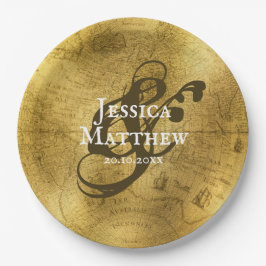 Antike Gold Metallische Alte Karte Hochzeit Pappteller