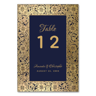 Antike Goldblaue Wilde Rosen Elegante Hochzeit Tischnummer