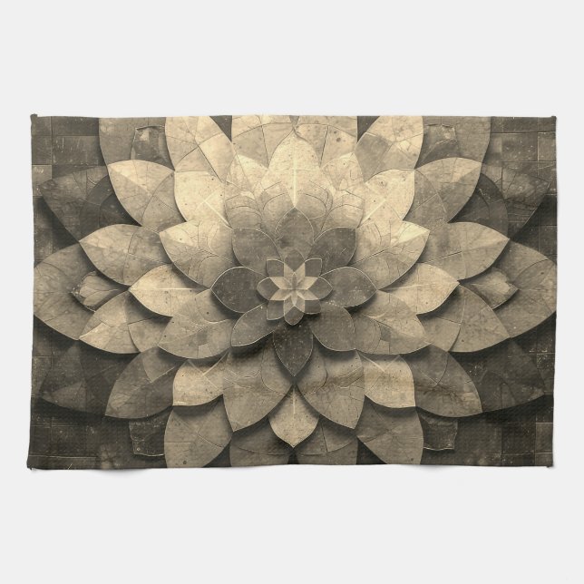Antike Golden Mandala Kunst, Blume Geschirrtuch (Horizontal)