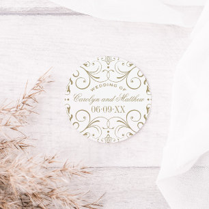 Antike Goldene Blüten-Monogramm-Hochzeit Runder Aufkleber
