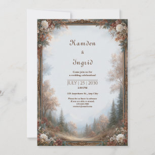 Antike Goldene Herbstwald-Rahmen-Hochzeit Einladung
