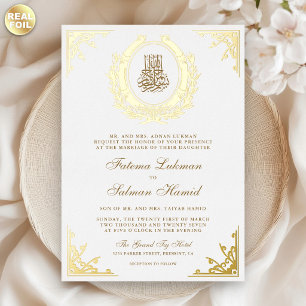 Antike Goldene Krone Weiße Muslimische Hochzeit Folieneinladung