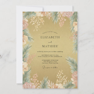 Antike Goldfolie Eukalyptus-Hochzeit Einladung