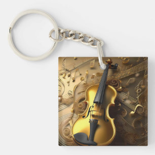 Antike Goldgeige auf goldenen Musikakkorden, Schlüsselanhänger
