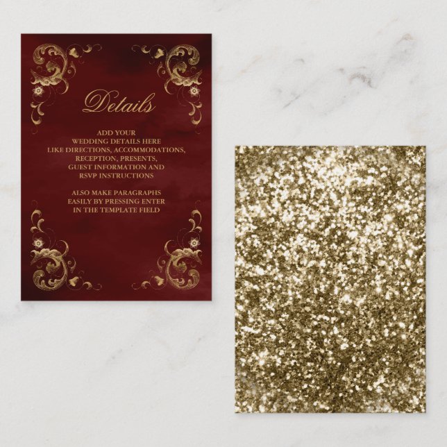 Antike Goldrahmen Burgundy Rote Details Begleitkarte (Vorne/Hinten)