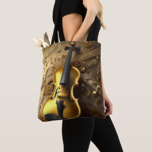 Antike Goldvioline auf goldenen Musikakkorden,