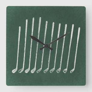Antike Golfschläger Golfkunst im Vintage-Stil auf Quadratische Wanduhr