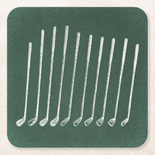 Antike Golfschläger Golfkunst im Vintage-Stil auf Rechteckiger Pappuntersetzer