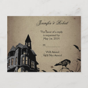 Antike Gothic-Haus-Hochzeit-RSVP-Postkarte Einladungspostkarte