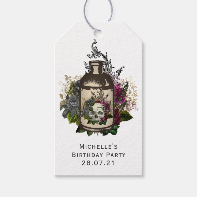 Antike gotische Blumentränke Flasche Geschenkanhänger (Vorderseite)