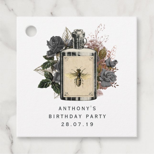 Antike gotische Blumentränke Flasche Geschenkanhänger (Vorderseite)