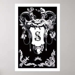 Antike gotische Katzenverzierung Buch der Schriftr Poster