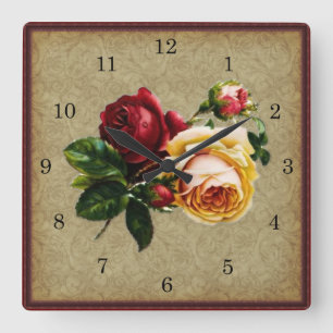 Antike gotische Rose Quadratische Wanduhr