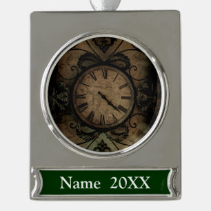 Antike gotische Vintage-Wanduhr Steampunk Banner-Ornament Silber