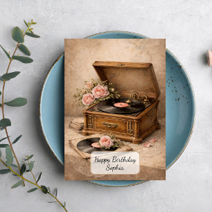 Antike Grammophon mit Rosen Karte