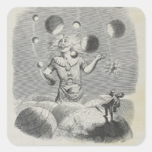 Antike Grandville Humor Astronomie Planet Jonglier Quadratischer Aufkleber