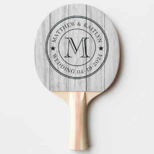 Antike graue Holzbretter Hochzeitsmonogramm Stern Tischtennis Schläger
