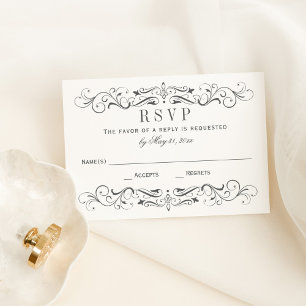 Antike Graue Scrollarbeit Hochzeit RSVP Karte