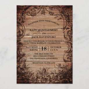 Antike gravierte Holz-Rustico-Hochzeit Einladung