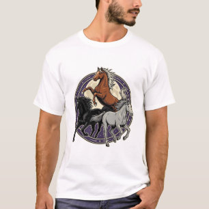 Antike Gravur galoppierende Pferde Himmelsdesign T-Shirt