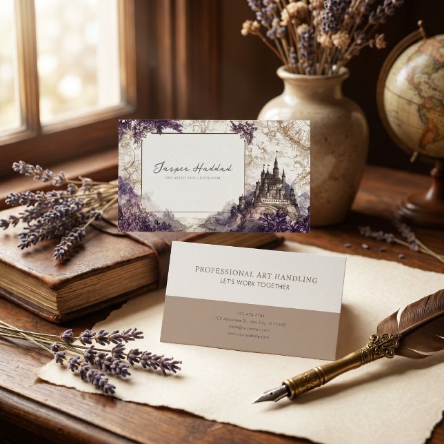 Antike Gravur Lila Blumen Schloss Karte Fantasy (Von Creator hochgeladen)