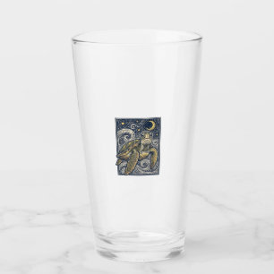 Antike Gravur Meeresschildkröte Sternennacht Glas