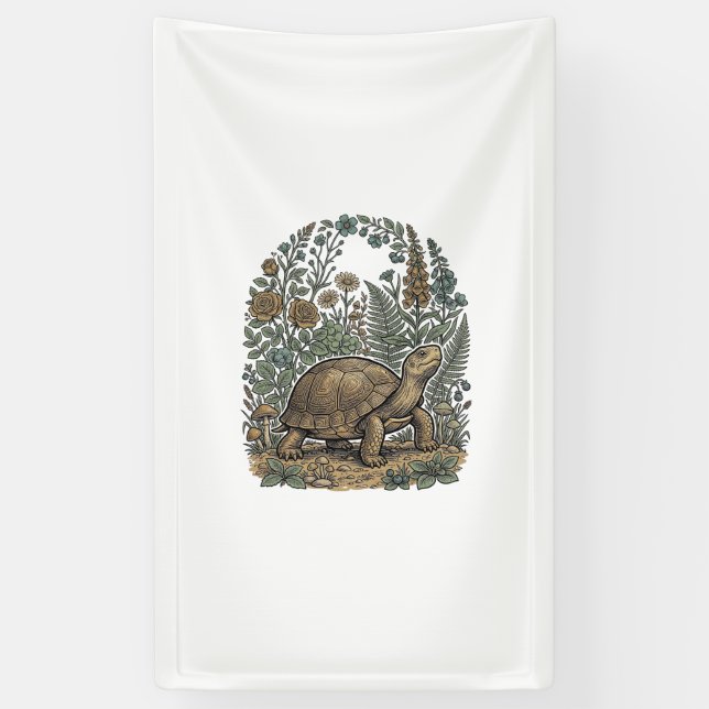 Antike Gravur Schildkröte Botanischer Garten Banner (Vertikal)