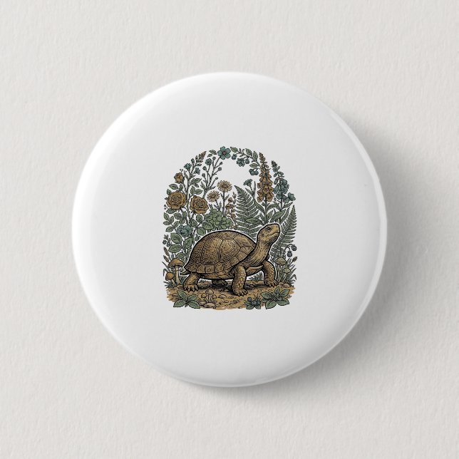 Antike Gravur Schildkröte Botanischer Garten Button (Vorderseite)