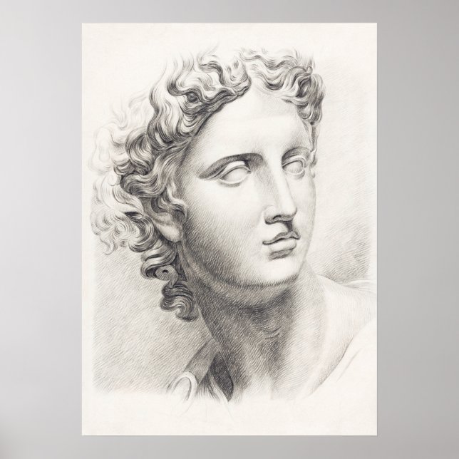 Antike griechische Skulptur Schwarz-Weiß-Portrait Poster (Vorne)