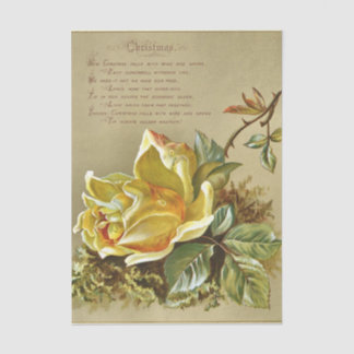 Antike große gelbe Rose mit Weihnachtsgedicht Seidenpapier