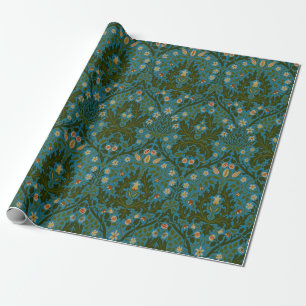 Antike Grün Blau William Morris Herbstblumen Geschenkpapier