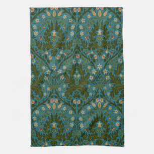 Antike Grün Blau William Morris Herbstblumen Geschirrtuch