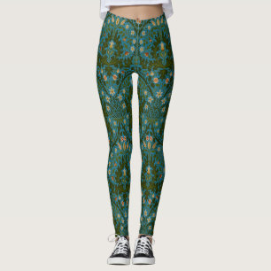 Antike Grün Blau William Morris Herbstblumen Leggings