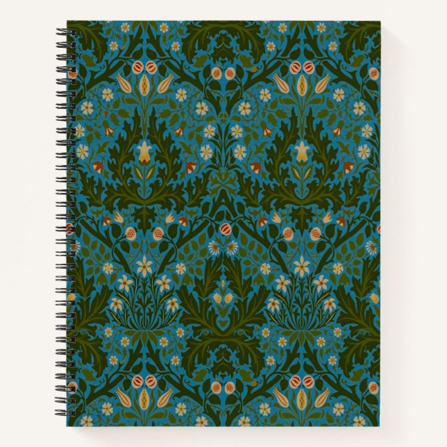 Antike Grün Blau William Morris Herbstblumen Notizbuch (Vorderseite)